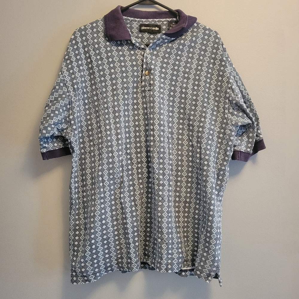 Vintage Pierre Cardin Geometric Polo Shirt 100% Cotton Mens M Retro